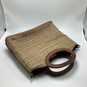 Vintage Fossil Woven Straw Leather Handles Handle Bag Purse Multicolor